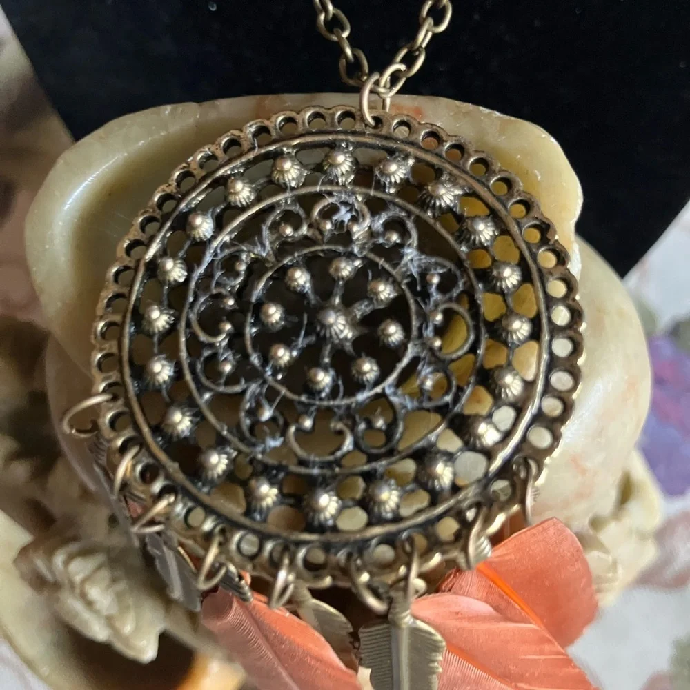 Gold and Orange Dreamcatcher Necklace